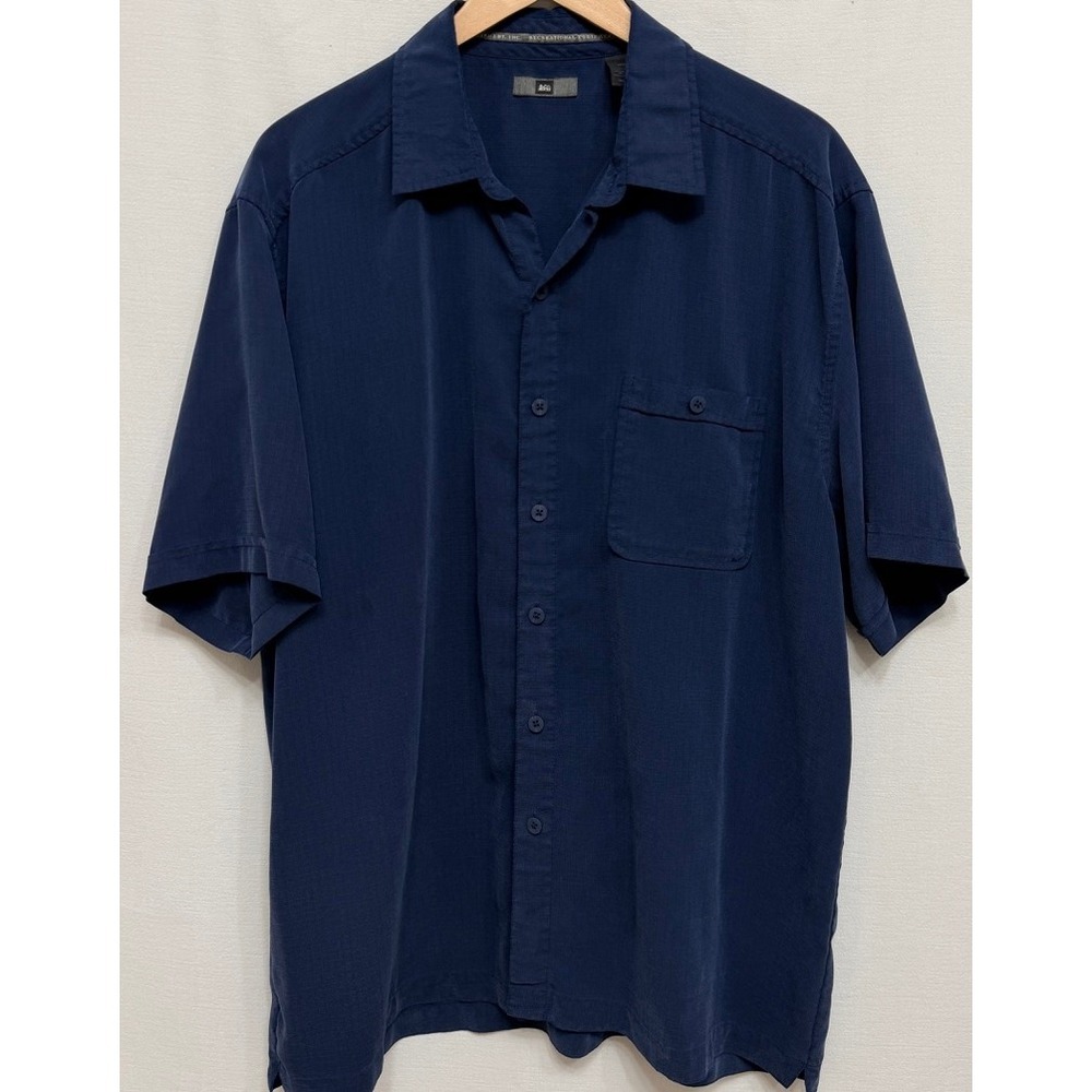 REI Navy Blue Polynosic Rayon Camp Collar Short Sleeve Button Down Shirt Large